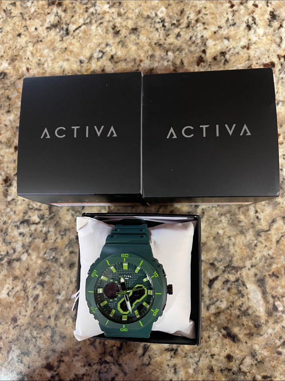 Ativa Men's Dark Green Sport Watch with Neon Lime Accents
